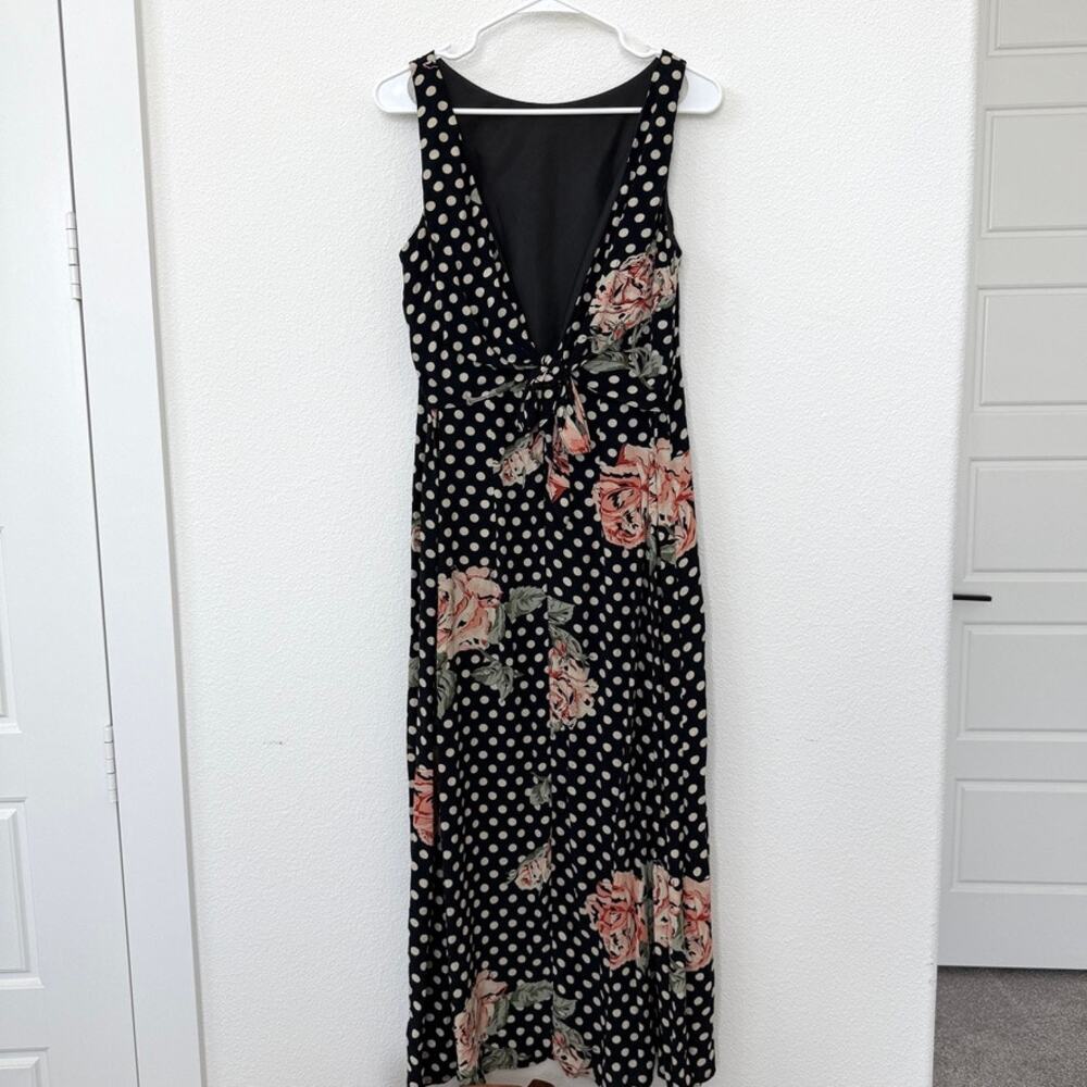Joseph Ribkoff Polka Dot Floral Maxi Dress Tie Back Sleeveless Rayon Size 10 - Picture 3 of 6